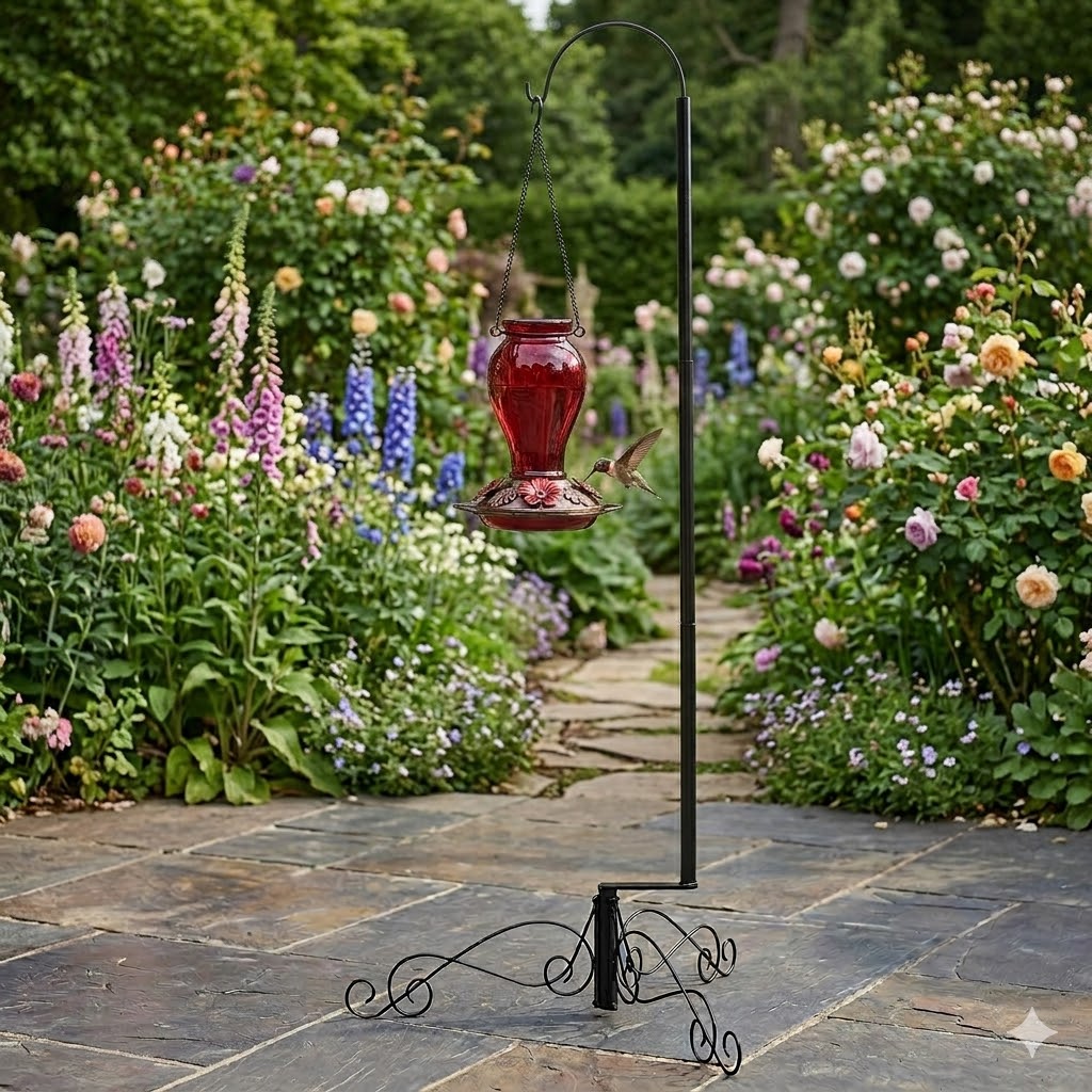 HOHIYA 59 Inch Heavy Duty Shepherd Hook Stand Rust-Resistant Steel Garden Hanging Pole for Bird Feeders Lanterns and Wind Chimes Weatherproof Outdoor Plant Stand Black